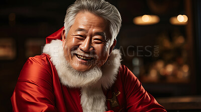 Buy stock photo Close up portrait of happy, Asian santa. Christmas concept.