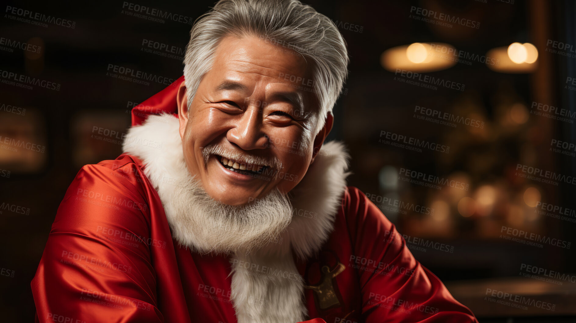 Buy stock photo Close up portrait of happy, Asian santa. Christmas concept.