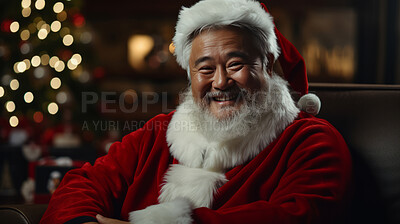 Close up portrait of happy, Asian santa. Christmas concept.