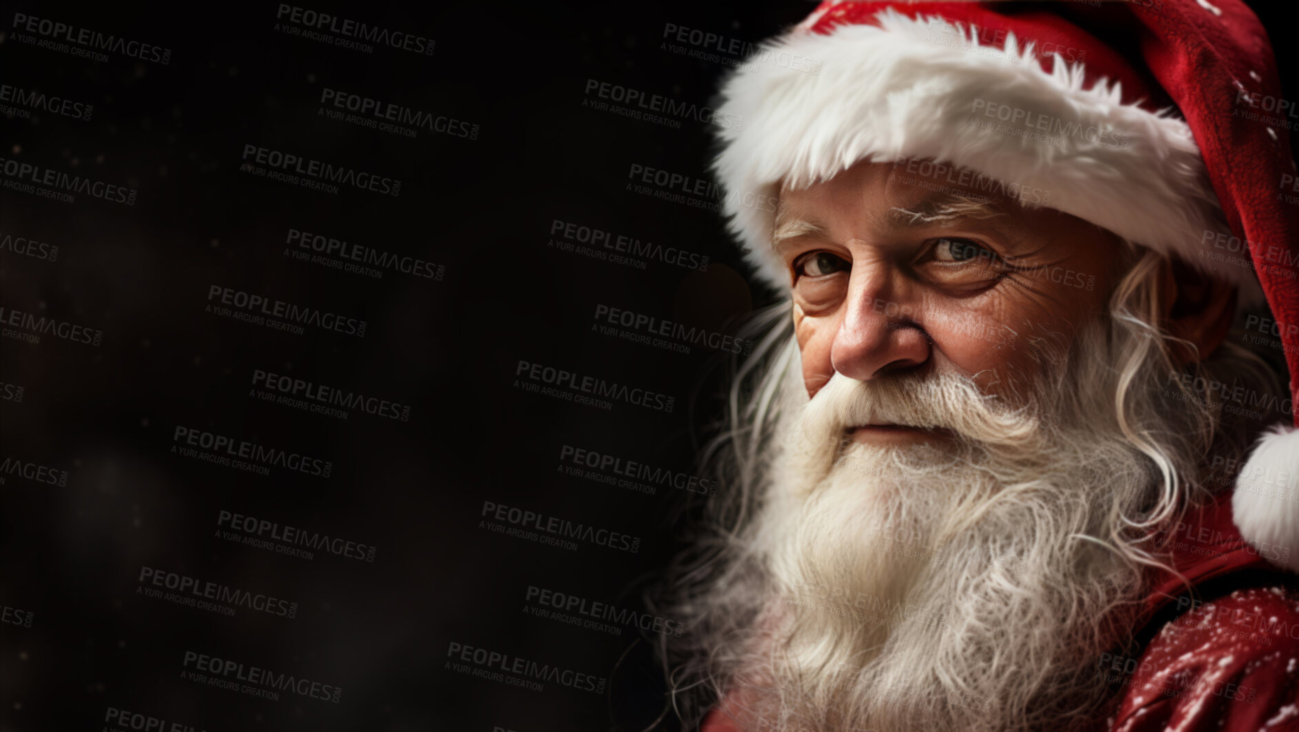 Buy stock photo Studio portrait of traditional santa. Black backdrop. Copy space. Christmas concept.