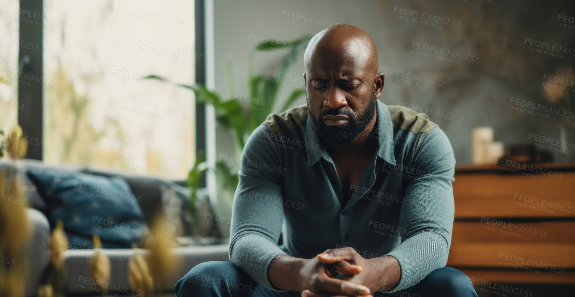 Buy stock photo Mature senior man practice guided meditation for mental health problems and peace