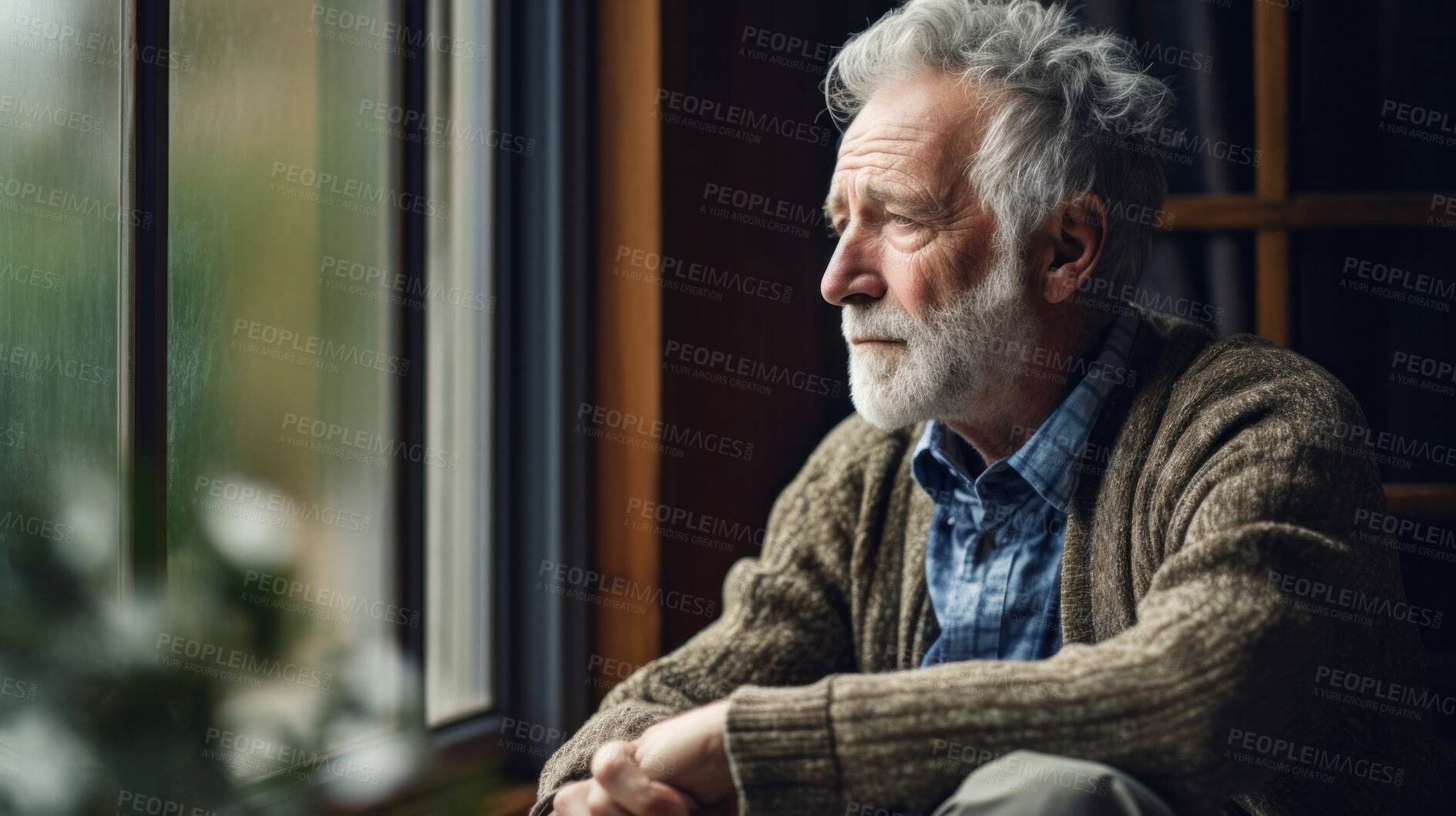 Buy stock photo Depression, sad and senior man at home with mourning and mental health problem