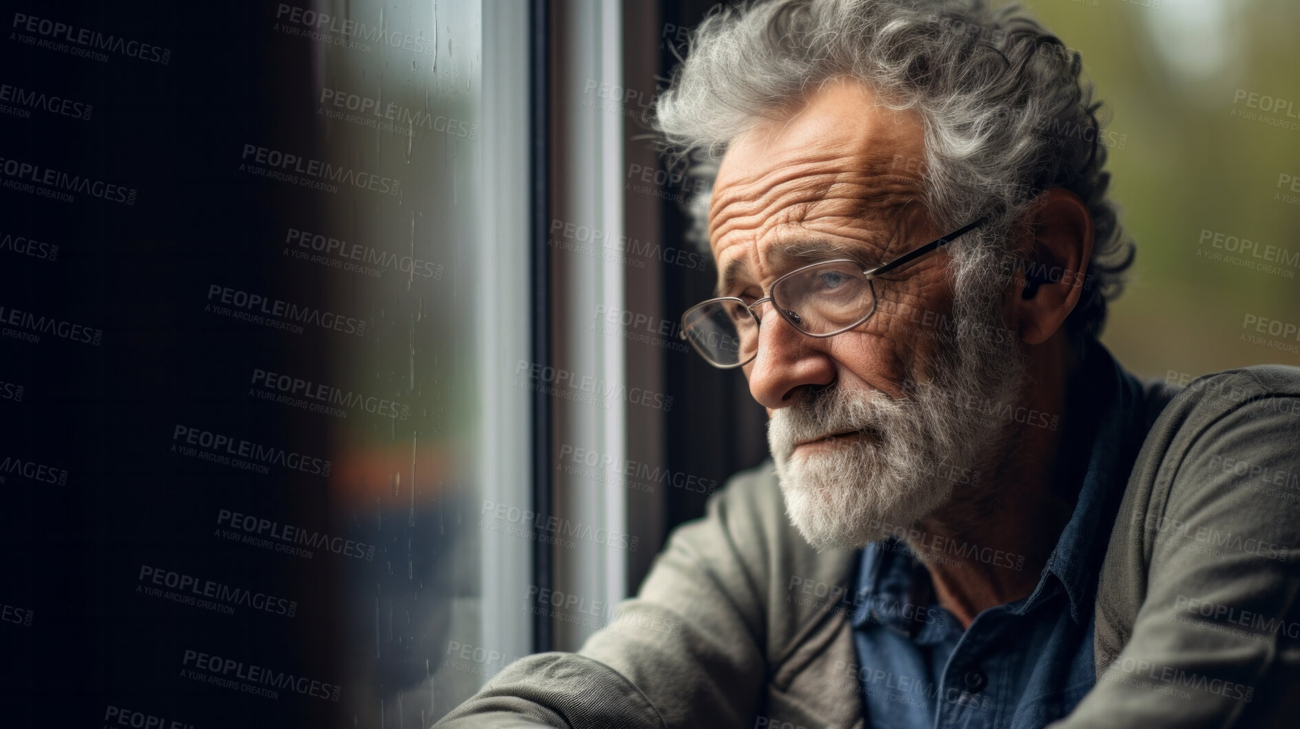 Buy stock photo Depression, sad and senior man at home with mourning and mental health problem