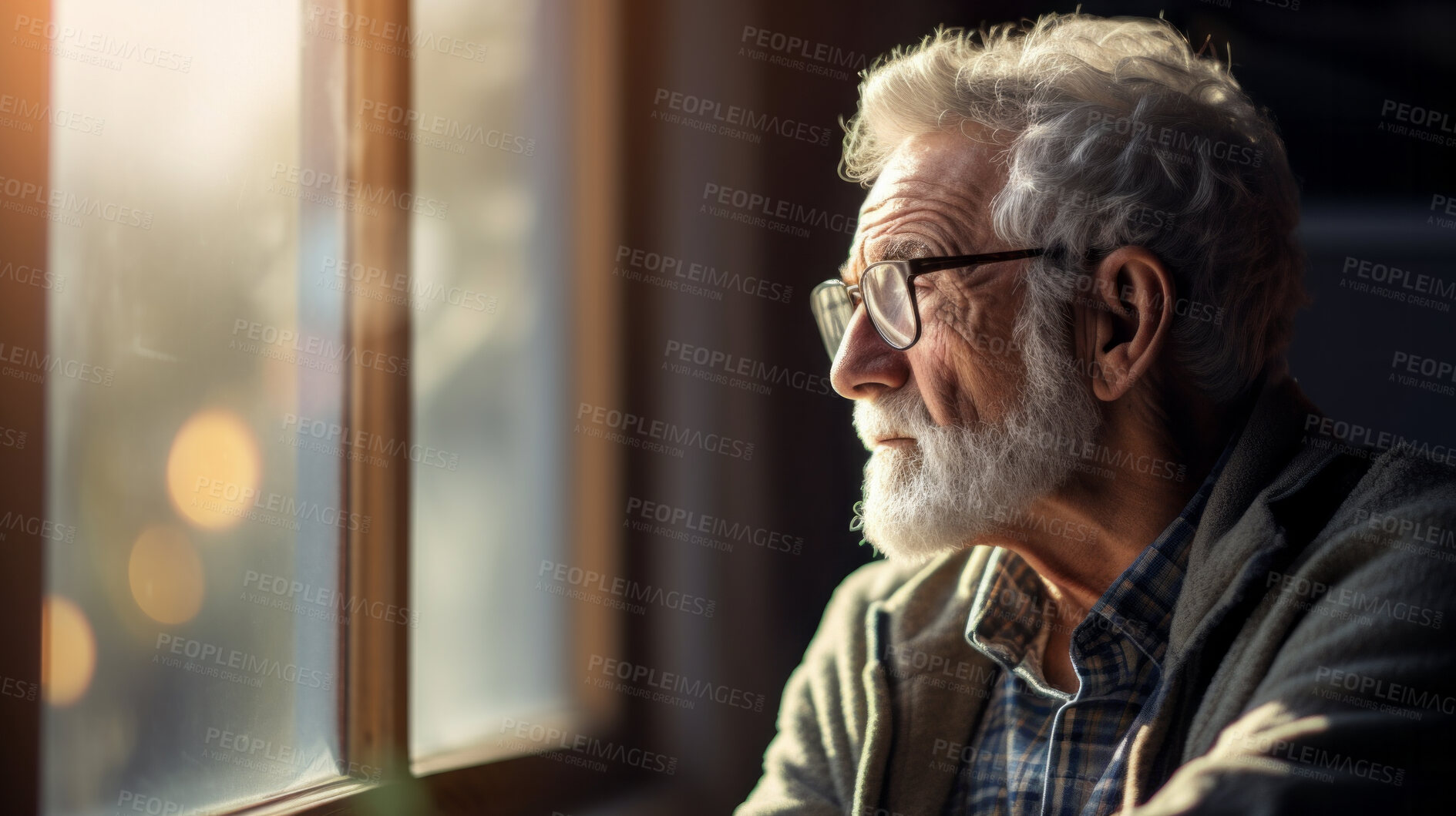 Buy stock photo Depression, sad and senior man at home with mourning and mental health problem