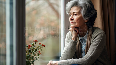 Buy stock photo Depressed elderly woman at home. Senior woman mental health concept