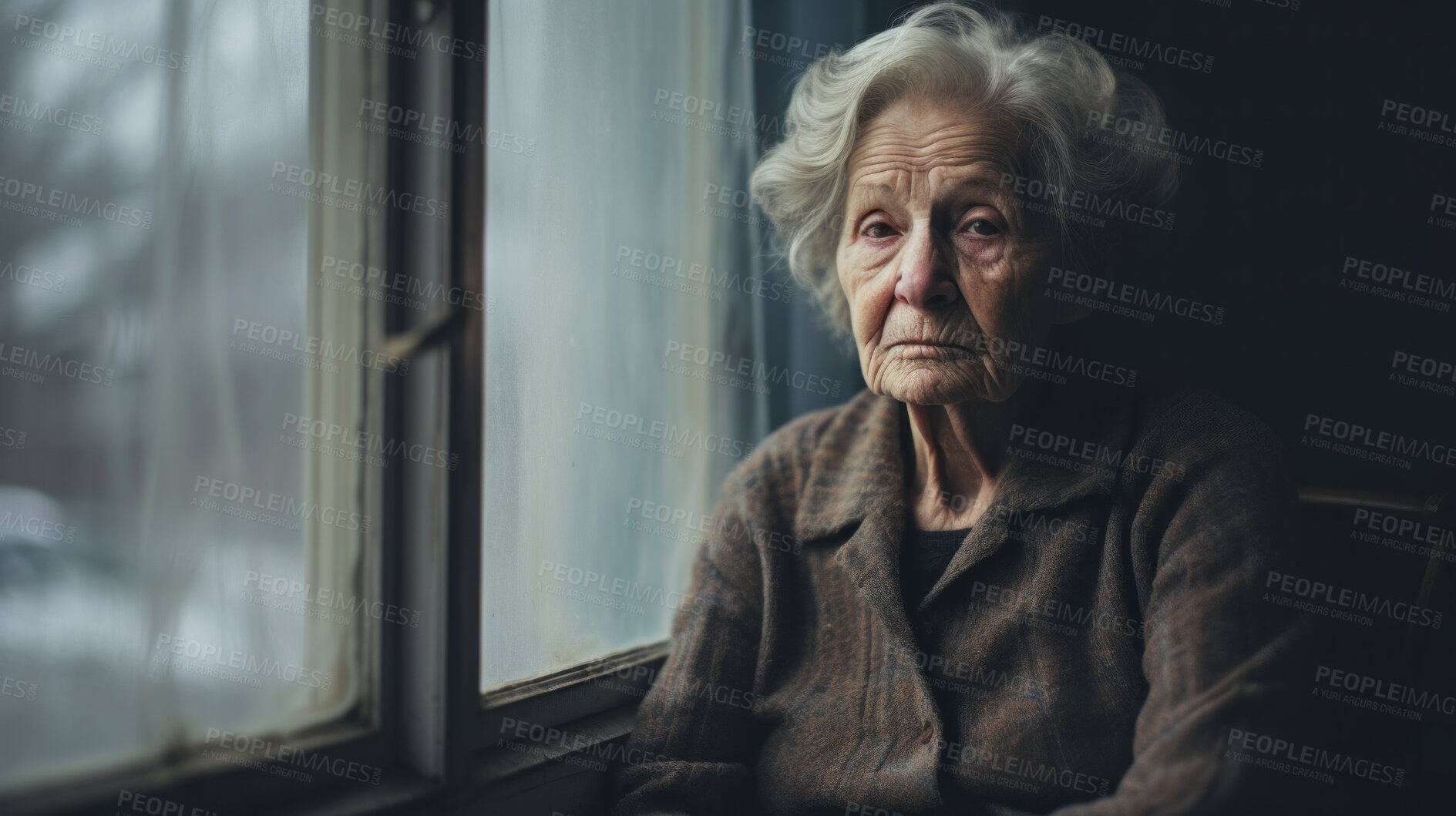 Buy stock photo Depressed elderly woman at home. Senior woman mental health concept