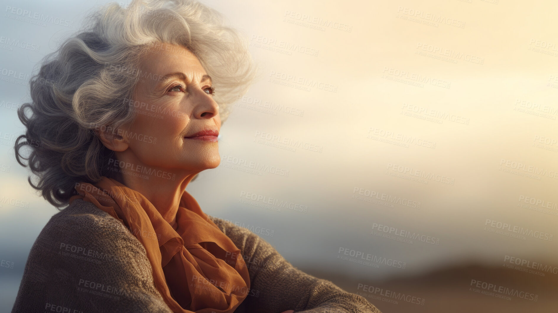 Buy stock photo Mature senior woman practice guided meditation for mental health problems and peace