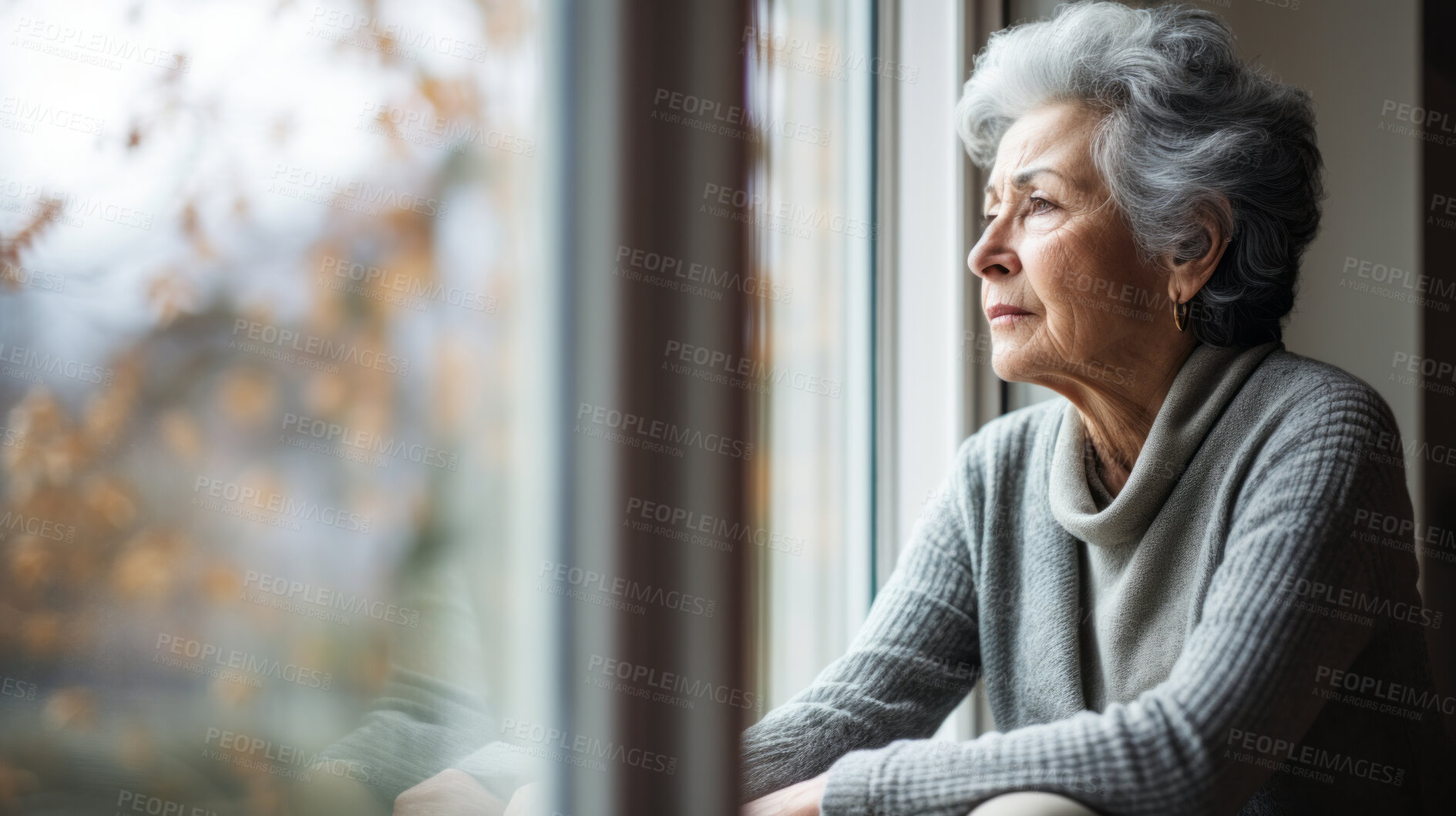 Buy stock photo Depressed elderly woman at home. Senior woman mental health concept