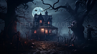 Spooky halloween haunted home or village wallpaper or background for celebration