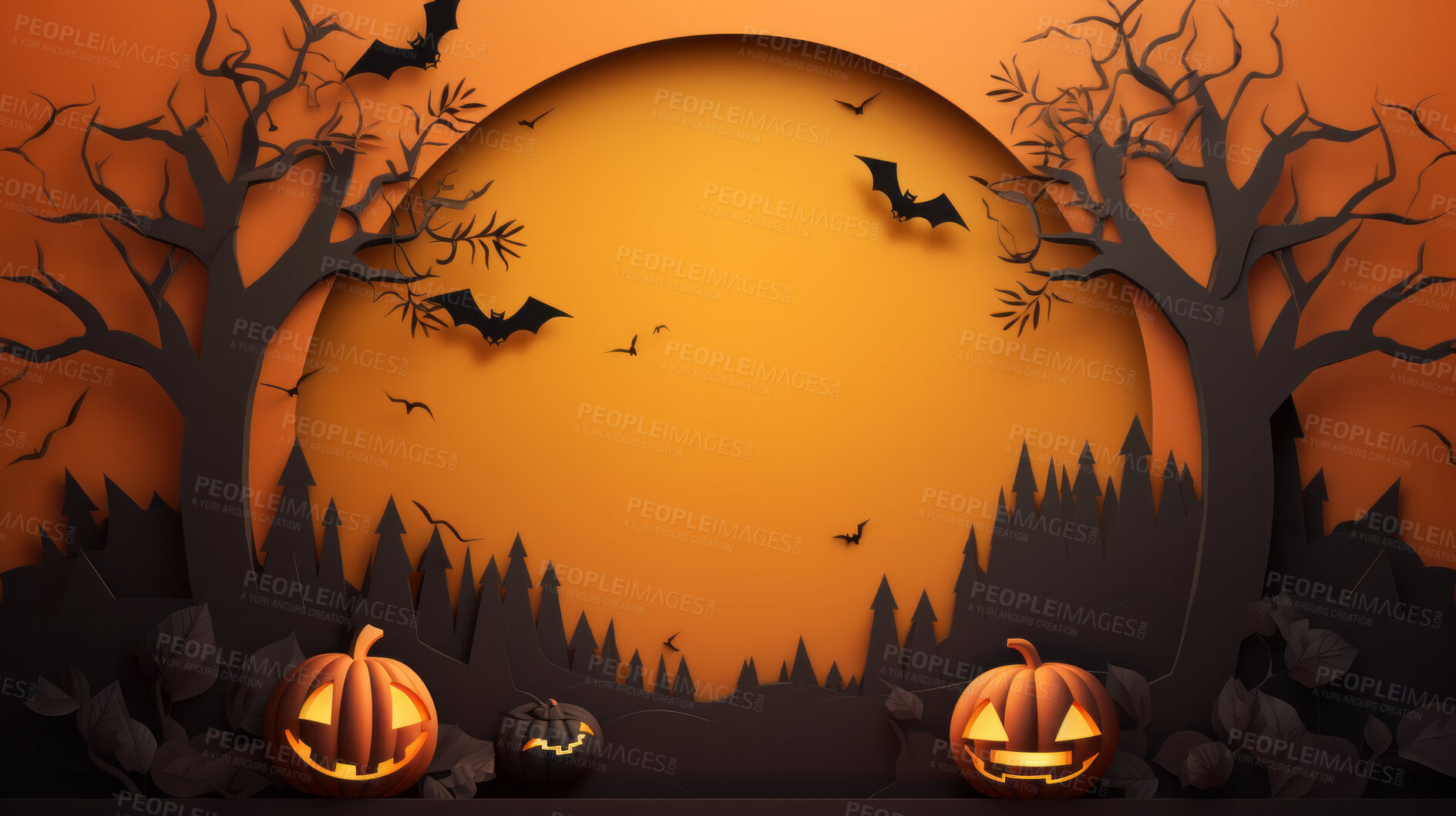 Buy stock photo Spooky halloween pumpkin illustration wallpaper or background for celebration