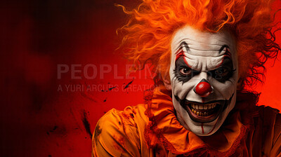 Portrait of a evil creepy clown makeup and costume for halloween celebration