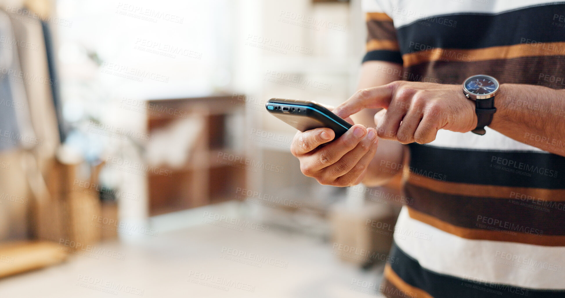 Buy stock photo Closeup, man and machine with payment, employee and transaction with connection, network and ecommerce. Person, hands or economy with transfer, worker and entrepreneur with finance, app or consultant