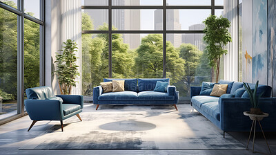 Buy stock photo Living room sofa design with decor. Modern interior layout idea concept