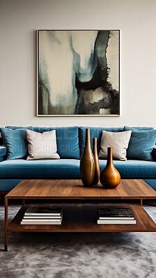 Buy stock photo Living room sofa design with decor. Modern interior layout idea concept
