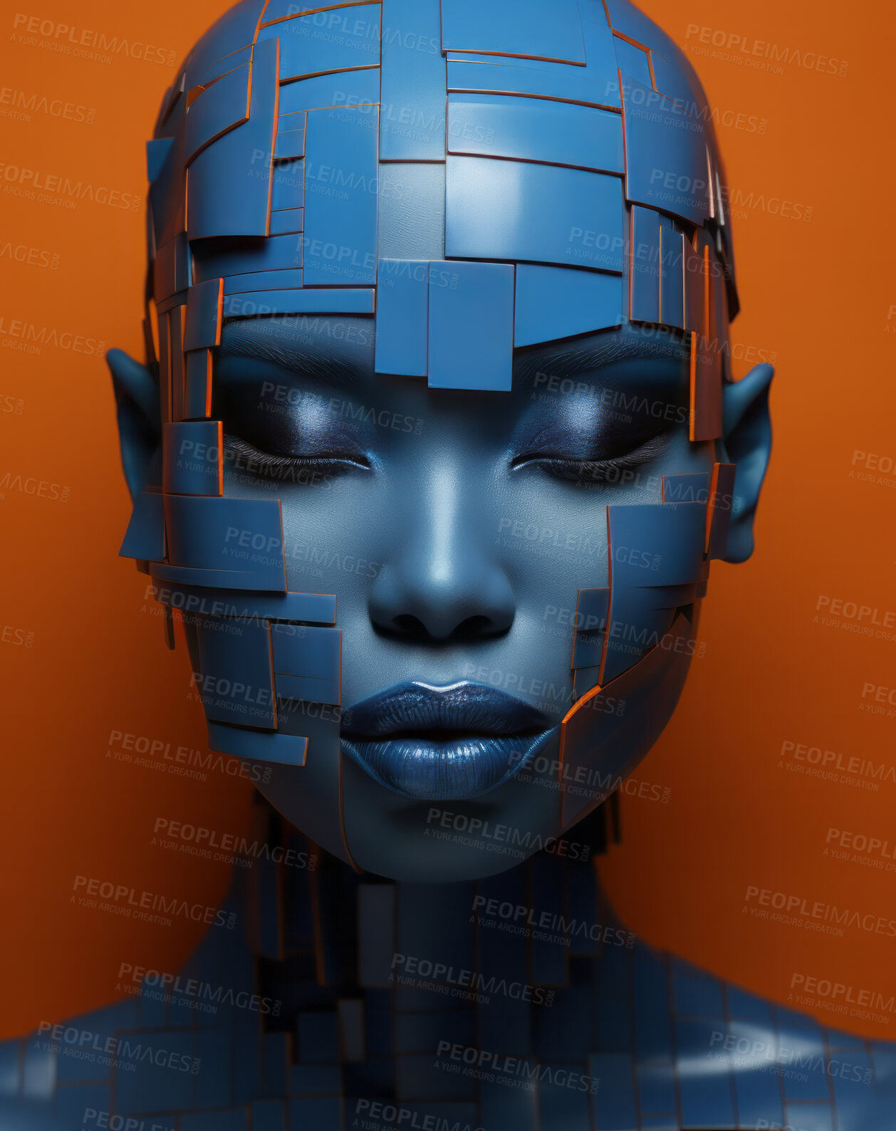 Buy stock photo Portrait of female with abstract textured make-up style. Creative art for modern artist