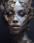 Portrait of female with abstract textured make-up style. Creative art for modern artist