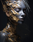 Portrait of female with abstract textured make-up style. Creative art for modern artist