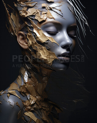 Buy stock photo Portrait of female with abstract textured make-up style. Creative art for modern artist