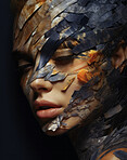 Portrait of female with abstract textured make-up style. Creative art for modern artist