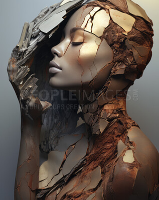 Buy stock photo Portrait of female with abstract textured make-up style. Creative art for modern artist