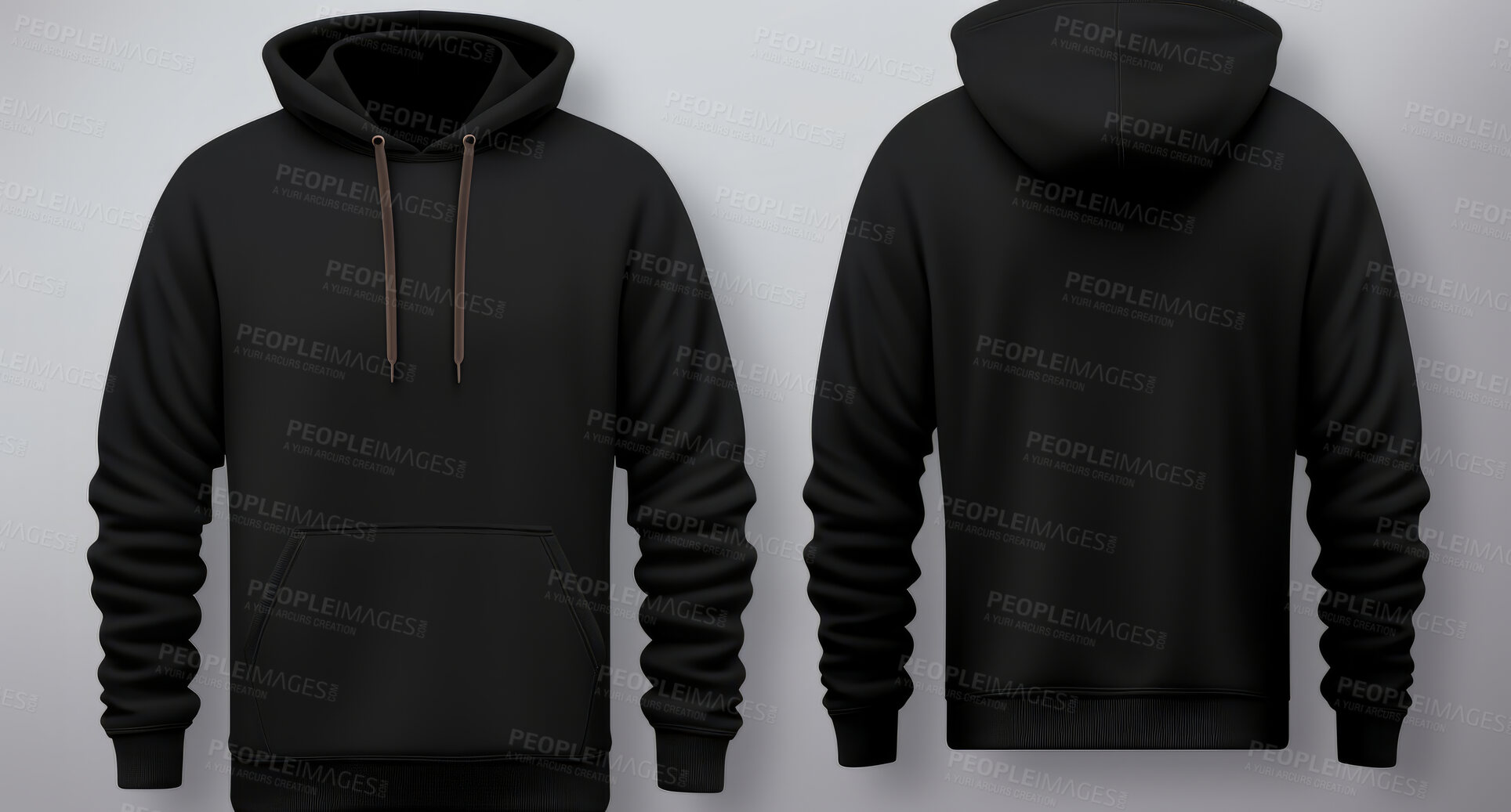 Buy stock photo Front and back view hoodie. Sweatshirt on background cutout. Mock-up template.