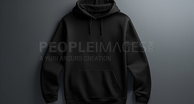 Black front view hoodie. Sweatshirt on background cutout. Mock-up template.