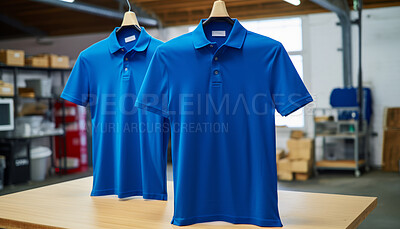 Font view of golfers. T-shirt on warehouse background. Mock-up template.