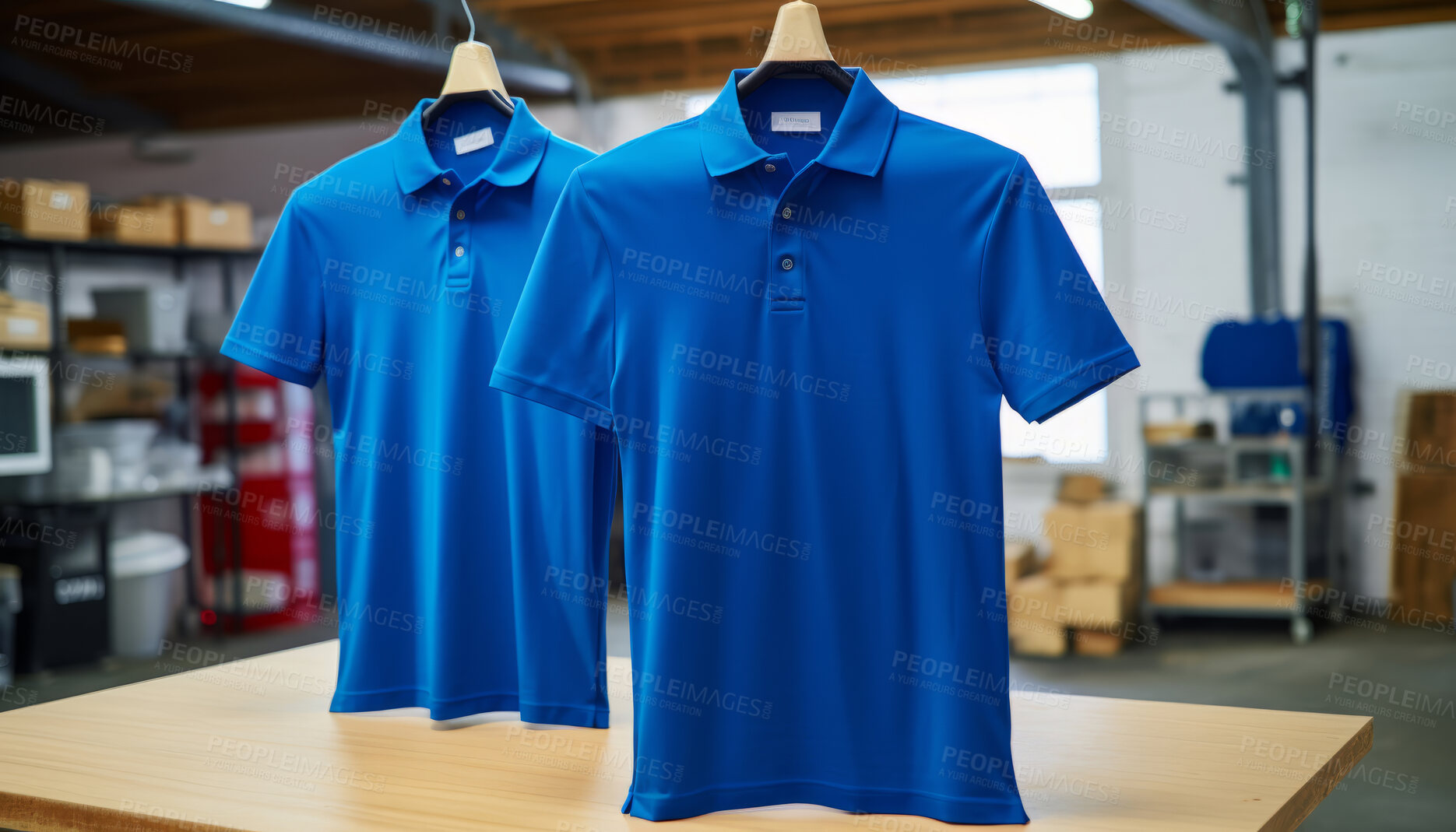 Buy stock photo Font view of golfers. T-shirt on  warehouse background. Mock-up template.