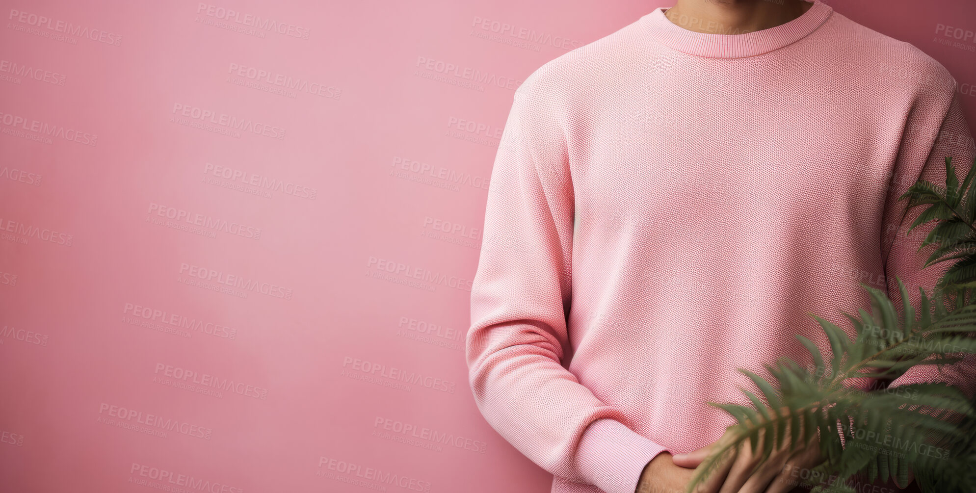 Buy stock photo Blank men's pink t-shirt, jersey. Model showing clothing template.