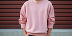 Blank men's pink t-shirt, jersey. Model showing clothing template.