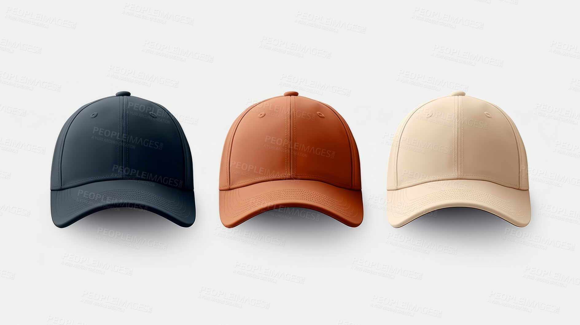 Buy stock photo Blank baseball caps. Mock up. Headwear template. Copy space.