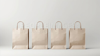 Mock-up of recycled shopping bag. Blank paper bag template on backdrop. Copy space.
