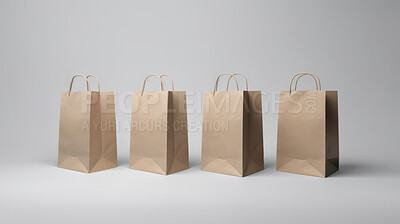 Buy stock photo Mock-up of recycled shopping bag. Blank paper bag template on backdrop. Copy space.