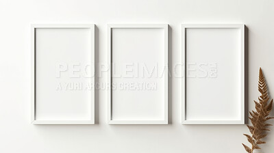 Mock-up set of photo frames on wall. White edges. Modern concept. Copy space.