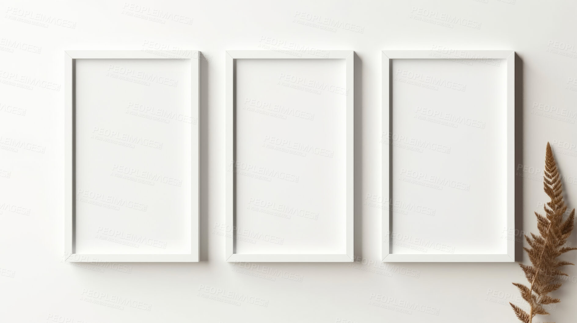 Buy stock photo Mock-up set of photo frames on wall. White edges. Modern concept. Copy space.