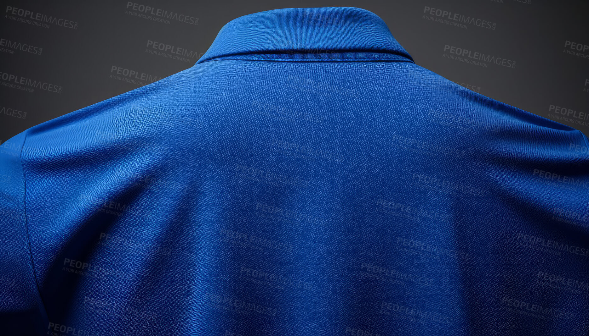 Buy stock photo Close-up back view of golfer. T-shirt on background. Mock-up template.