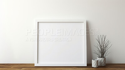 Mock up photo frame on shelf. White edge. Modern concept. Copy space.