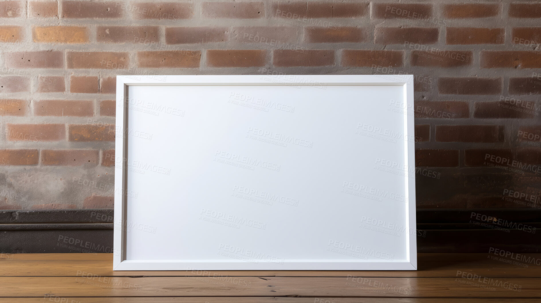 Buy stock photo Mock up rectangular photo frame on shelf. White edge. Modern concept. Copy space.