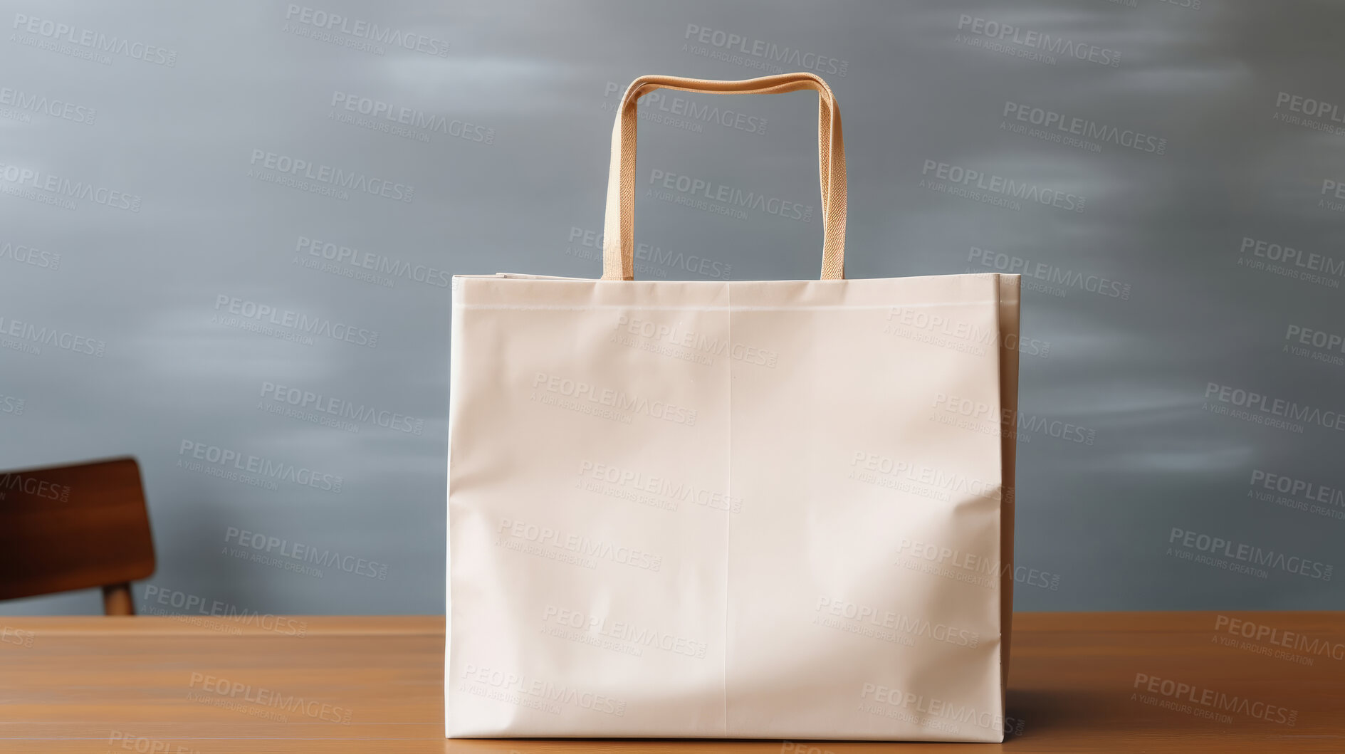 Buy stock photo Mock-up of recycled shopping bag. Blank template on backdrop. Copy space.