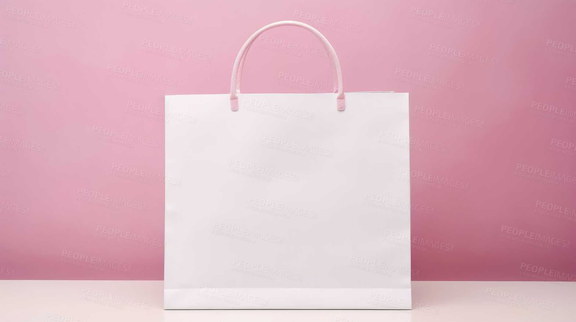 Buy stock photo Mock-up of recycled shopping bag. Blank template on backdrop. Copy space.