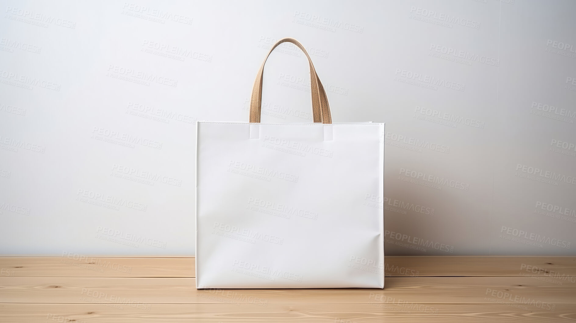 Buy stock photo Mock-up of recycled shopping bag. Blank template on backdrop. Copy space.