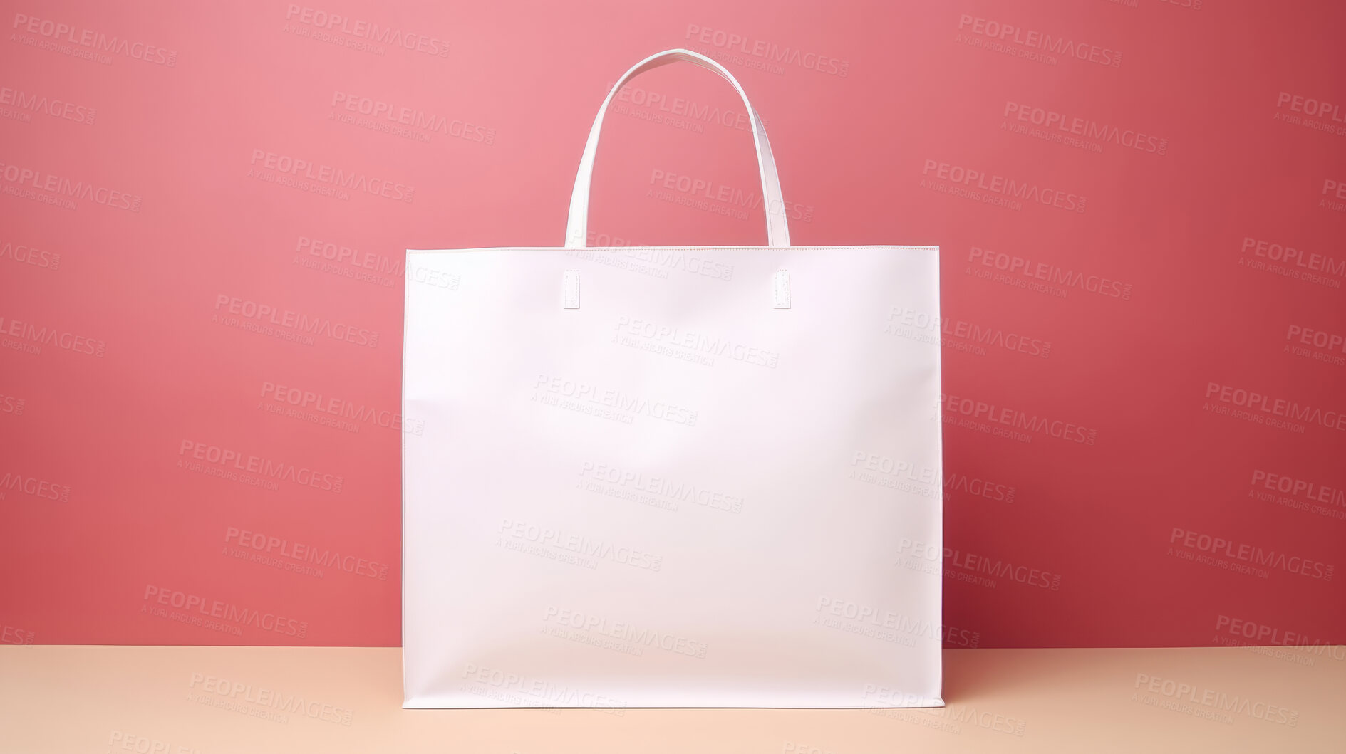 Buy stock photo Mock-up of recycled shopping bag. Blank template on backdrop. Copy space.