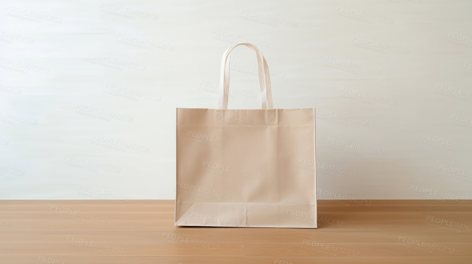 Buy stock photo Mock-up of recycled shopping bag. Blank template on backdrop. Copy space.