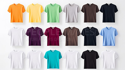 A collection of mock-up t-shirts. Modeling copy space for print.