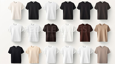 A collection of mock-up t-shirts. Modeling copy space for print.