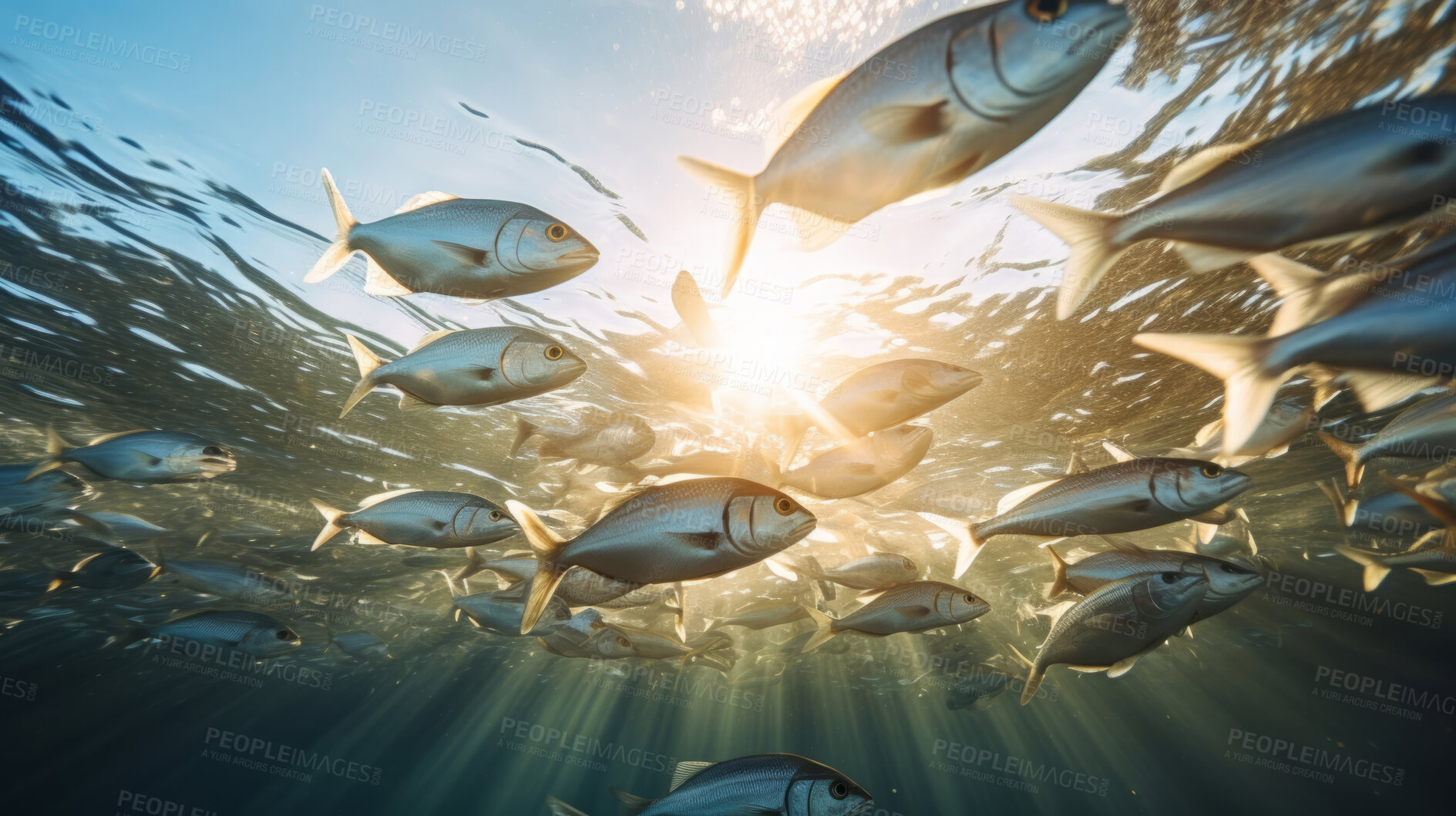 Buy stock photo Underwater shot of school of fish. Beautiful nature underwater world concept.