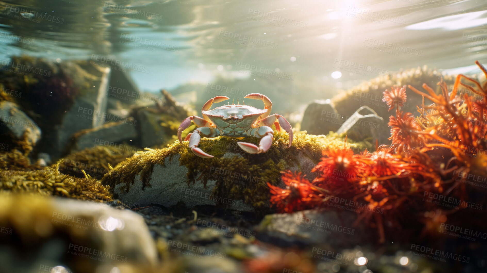 Buy stock photo Underwater shot of Crab. Beautiful nature underwater world concept.