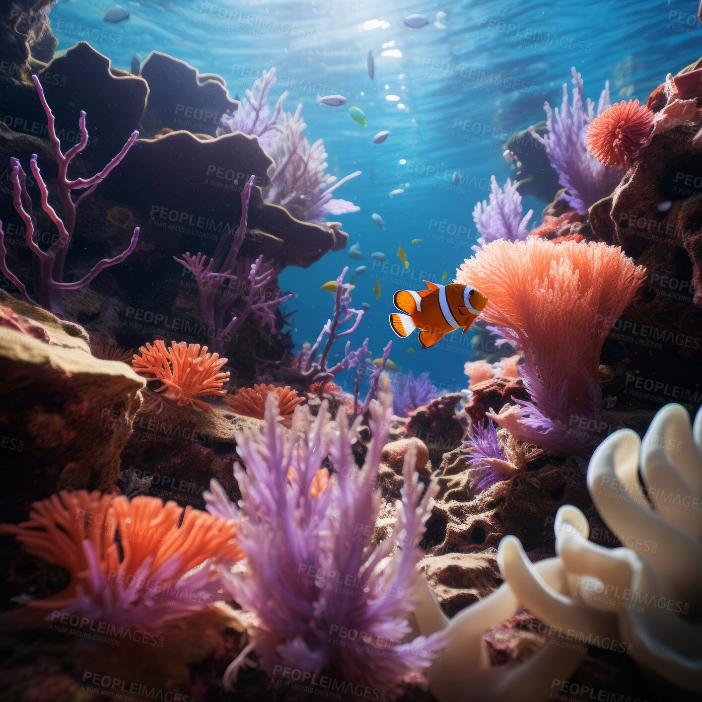 Buy stock photo Underwater scenery. Life underwater. Fish swimming. Tropical coral reefs.