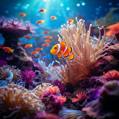 Underwater scenery. Life underwater. Fish swimming. Tropical coral reefs.