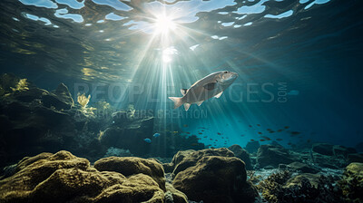 Underwater scenery, various types of fish and coral.